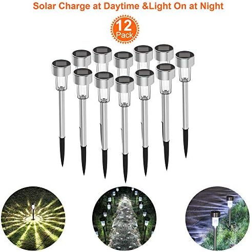 Solar Lights Outdoor Solar Driveway Lights 12Pack Stainless Steel LED Solar Pathway Lights Solar Lawn Light for Lawn Patio Yard Walkway Driveway Warm White