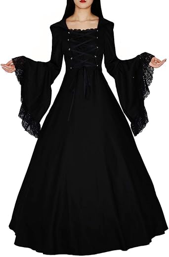Amazon.com: Loli Miss Women's Gothic Witch Vampire Dress Renaissance Medieval Cosplay Hooded Costume Halloween M Black: Clothing