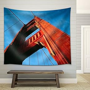 Golden Gate Bridge Viewed from Below - Fabric Wall Tapestry Home Decor - 51x60 inches