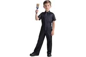 VZQI Kids Coveralls for Boys Navy Coveralls Mechanic Suit Halloween Lightweight Coveralls Jumpsuit Short Sleeve