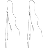 Threader Earrings for Women, Threader Earrings with Cylinder Beads and Fringe Design, Elegant Thread Earrings for Daily Wear and Special Occasions, Lightweight Threader Earring Pair