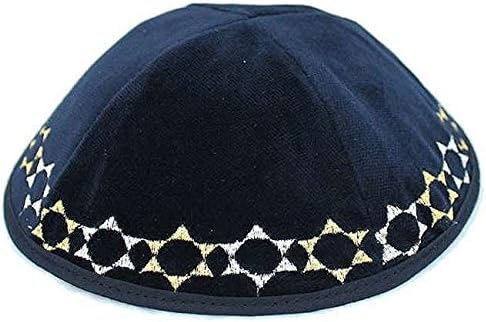 Kippah Kipah Yarmulke Magen Davi Star of David Design Navy Silver Gold Velvet