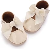 Clowora Infant Toddler Baby Girl Dress Shoes Mary Jane First Walking PU Leather Princess Wedding Rubber Sole Non-Slip with Bowknot Floral Flats