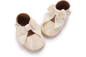 Clowora Infant Toddler Baby Girl Dress Shoes Mary Jane First Walking PU Leather Princess Wedding Rubber Sole Non-Slip with Bowknot Floral Flats
