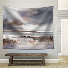 Original Oil Painting, Stormy Beach Seascape. - Fabric Wall Tapestry Home Decor - 51x60 inches