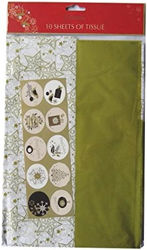 Christmas Tissue Paper Gold Printed with Labels โ 10 Sheets in 2 Designs โ 510mm X 510mm