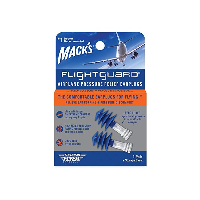 Mack’s Flightguard Airplane Pressure Relief Earplugs – 26dB NRR – Comfortable, Safe, Travel Ear Plugs for Flying Air…