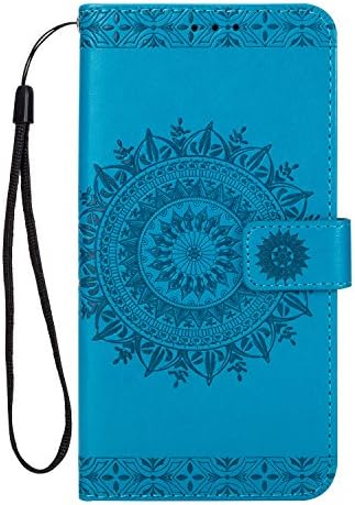 Leather Case Huawei P10 Plus, MAOOY Huawei P10 Plus Shell with Luxury Embossed Floral Painted, Shock Absorption Case with Kickstand Card Holder and Hand Strap for Huawei P10 Plus, Color Blue