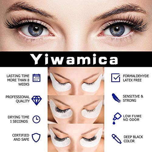 Eyelash Extension Glue 5ml |1 Sec Fast Drying | Up to 8 weeks Long Lasting | Maximum Bond Power | Semi-permanent Black Adhesive For Professional Use - Yiwamica