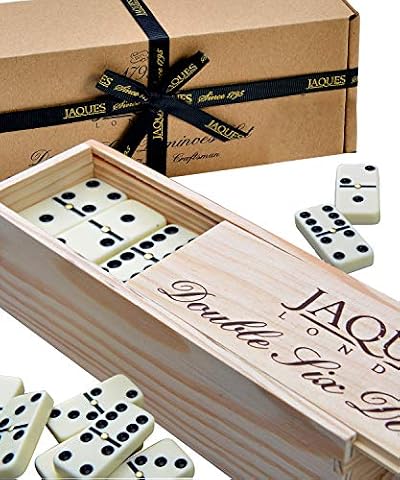 Jaques of London Double 6 Dominoes Set Wooden Box Children Adults Traditional