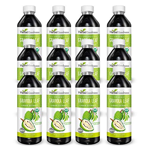 Herbal Goodness Graviola Leaf Extract 15X Strength - Soursop (Guanabana) Leaves Liquid USDA Organic Non-GMO Kosher Cell Support & Regeneration & Stress Relief Immune Boost 12(12oz) btls