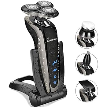 Kurener Electric Shaver Razor for Men Rechargeable 100% Waterproof Rotary for Shaving With Nose Trimmer Sideburns Trimmer Face Cleaning Brush