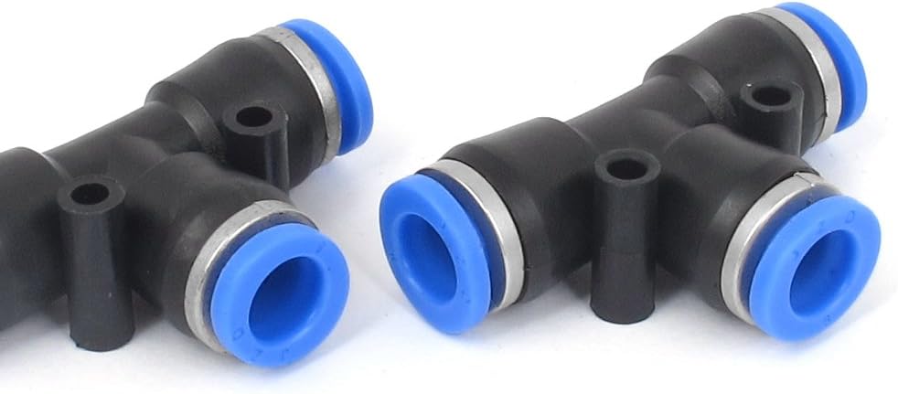 sourcing map 8mm to 8mm T Joint Connector Air Pipe Tube Quick Fittings Coupler 6pcs, Black, Blue - Image 3