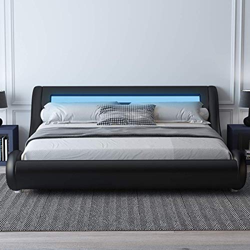 Amolife Upholstered Full Size Bed Frame with Adjustable LED Lights