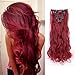 8Pcs 18 Clips 17-26 Inch Curly Straight Full Head Clip in on Hair Extensions Women Lady Hairpiece, standar Weft-rose Red #1, 24 Inch-Curly