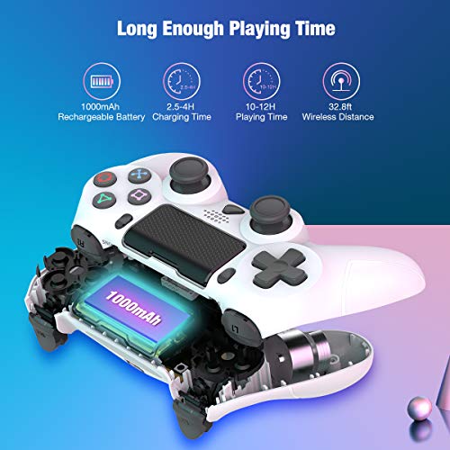 Wireless Controller for Playstation 4, Y-Team Game Controller for PS4 1000mAh Gamepad Remote with Dual Motor, Gyro, 3.5mm Audio Jack, Speaker, LED, USB for PS4/Pro/Slim/PC/Laptop (White)