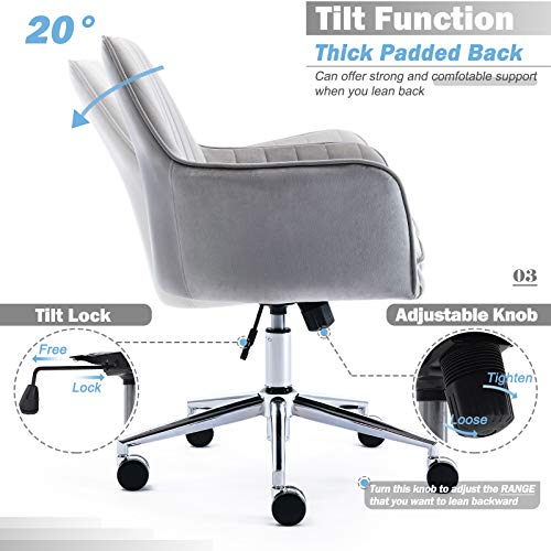 Jacky Home Velvet Office Desk Chair with MidBack, Modern Height Adjustable 360° Swivel