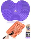ExSoullent Makeup Brush Cleaner Mat - Set of 2 Silicone Portable Brush Cleaning Pads with Strong Suction Cups and Hand Strap, Perfect Gift for Her + eBook