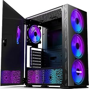 Pansonite Airflow ATX Mid Tower PC Gaming Case with Opening Tempered Glass Panel, E-ATX Supported, 3x140mm ARGB Fans…