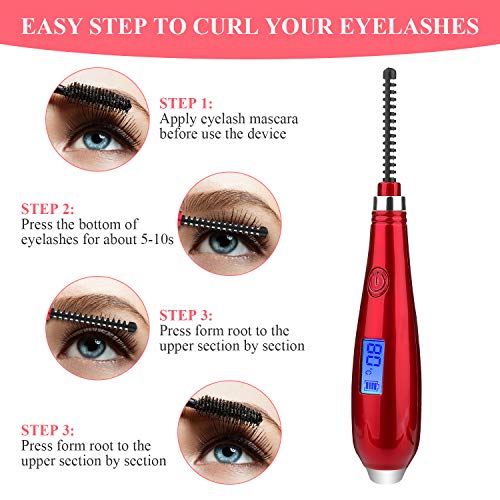 Electric Eyelash Curler,MAQUITA Ceramic Heated Eyelash Curler USB Rechargeable and LED Display 3 Temperature Gears for Quick Natural Curling Long Lasting Eyelashes Curl Tool