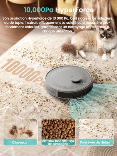 Lefant M2S Plus Robot Vacuum Cleaner with Station, 10000Pa Vacuum Cleaner, Automatic Emptying, Obstacle Avoidance, 240min, Ideal for Pet Hair Carpets Hard Floors, Connected with Alexa/App