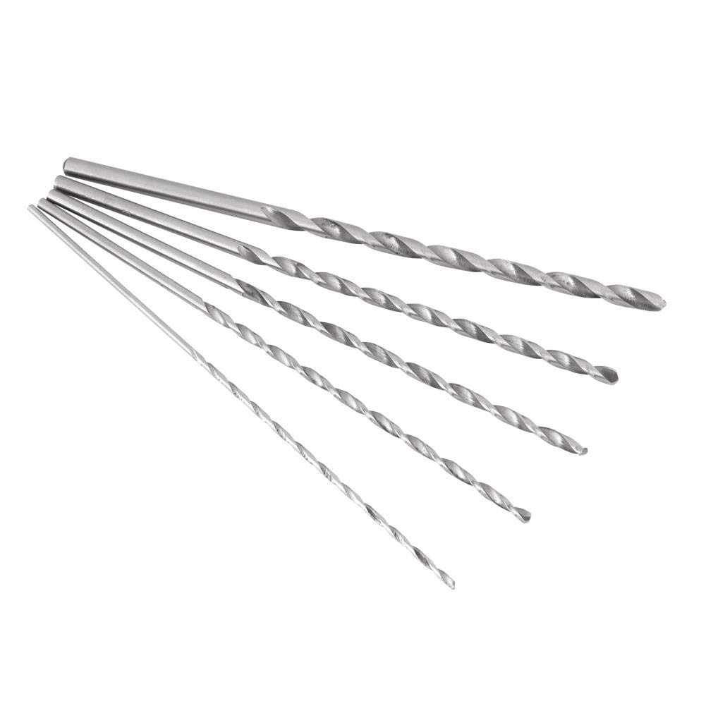 5 Pieces Steel Twist Drill Bit Set, Extra Long Drill Bits of Different Sizes, Drilling Work Bits for Aluminum, Wood, Plastics, 150mm ~ 160mm