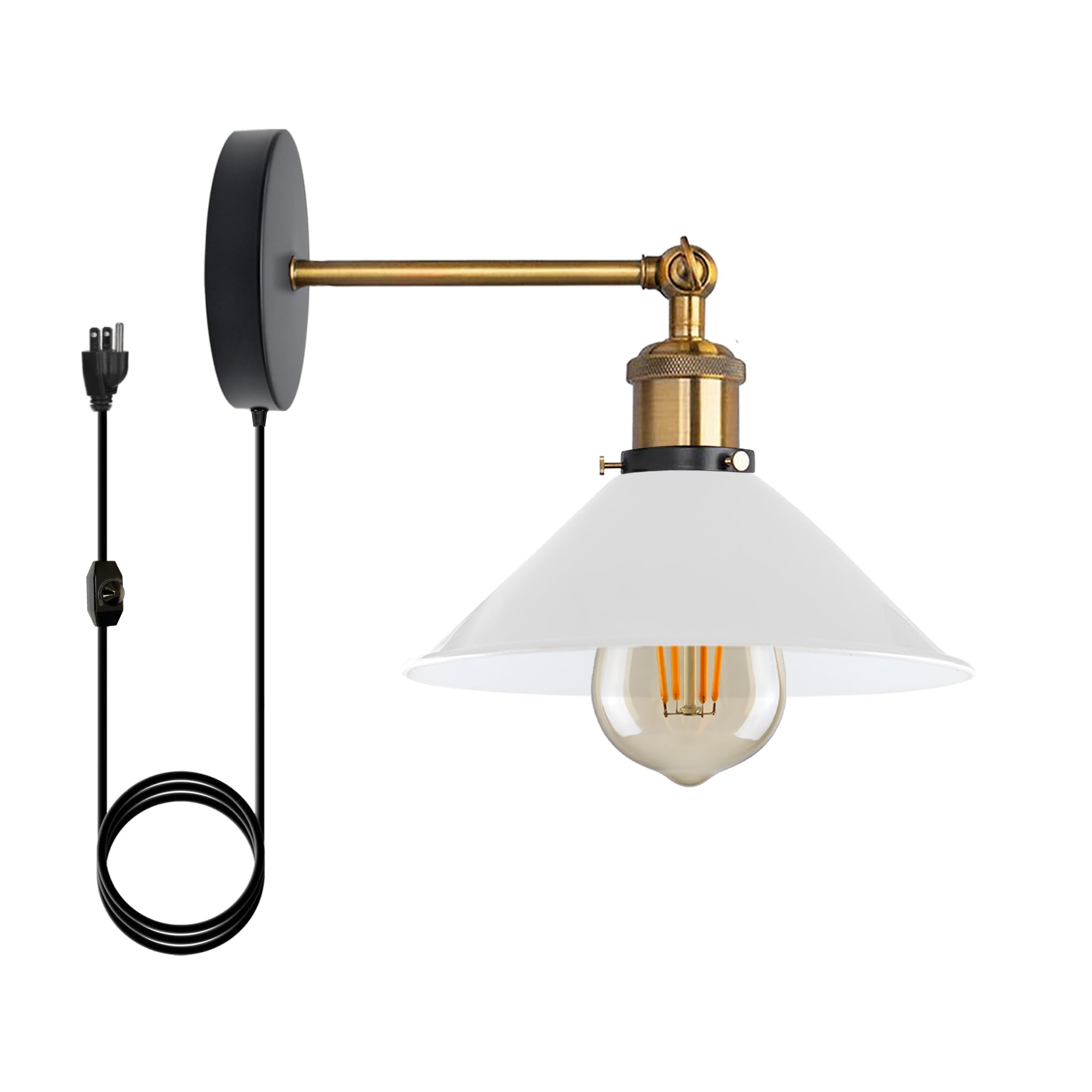 LEDSone Wall Lamp 1 Bulb E27 Vintage Wall Light in Industrial Design Retro Lamp Made of Metal White Lampshade Indoor Loft Wall Lamps