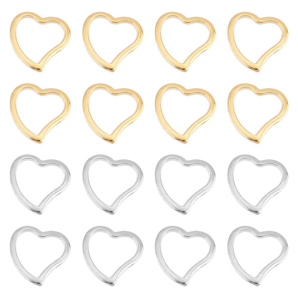 UNICRAFTALE 40Pcs 2 Colors 14.5mm Long Stainless Steel Linking Rings Heart Ring Charm Linking Hollow Ring Links Metal Frames Connectors Pendant Links for Jewelry Making