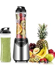 Smoothies Blender Personal Size 300 Watts with 2 Pieces 18 oz BPA Free Portable Travel Sports Bottles (Silver 2 Cups)