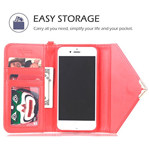 IPhone 7 Plus Wallet Case, Rejazz [Red] Envelope Flip Handbag Shell Women Wallet PU Leather Magnetic Folio Detachable Cover Cases with Credit Card ID Holders Wrist Strap for Apple Iphone 7 Plus 5.5"Â 