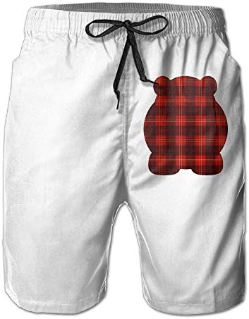 MASDUIH Men's Quick 3D Printing Dry Beach Shorts Buffalo Plaid Rhino Casual Shorts