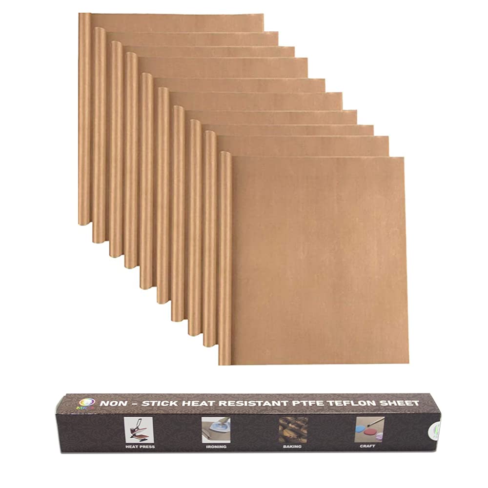 MR.R 10 Packs 16"x20" 0.11mm Heat Resistant Non Stick PTFE Teflon Sheet Reusable Craft Mat for Heat Press Transfer Baking Cooking Ironing Printing
