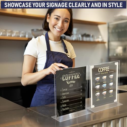 Dasher Products Acrylic Sign Holder A4 - T Stand Sheet Holder with Bottom Opening A4 Acrylic Stand for Signs, Brochure, Menu, Display, and More.Double Sided Advertising Stand (A4-6 Pack)
