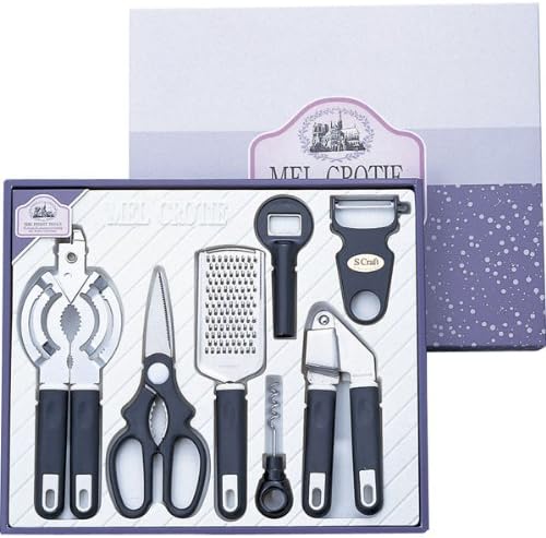 Satake Sangyo MC-04 Kitchen Tools, 7-Piece Set, Kitchen Scissors, Peeler, Grater, Corkscrew, Bottle Opener, Jar Opener, Garlic Squeezer, Mel Croche