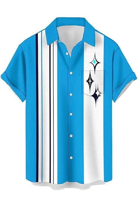 Amazon.com: Button-Up Mens Standard-Fit Shirts Blue Geometry Short 