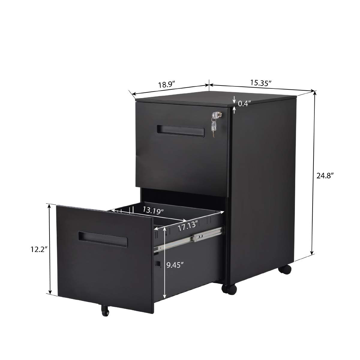 2 Drawer Locking File Cabinet With Wheels Mobile Metal Filing Cabinet For Home And Office Steel Black Home Office Furniture Home Kitchen