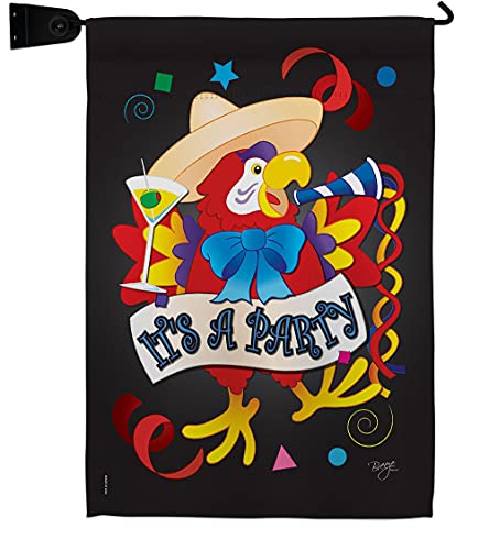 Breeze Decor It's a Party Parrot Garden Flag Set Mailbox Hanger Celebration Cak…