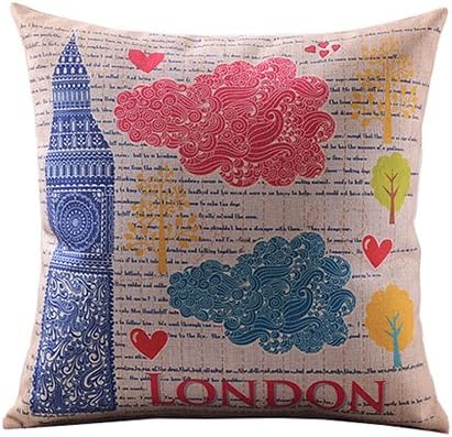 Mega TPC Cotton Linen Square Decorative Throw Pillow Case Cushion Cover Retro Big Ben Flower Slogan 18"