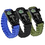 Savage Survival Supply 3 Pack Paracord Bracelet - Multi Purpose/5+ Functions Military-Grade Paracord Bracelet w/Compass, Magnesium Flint Fire Starter, Emergency Knife, Distress Whistle.
