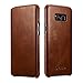 Galaxy S8 Plus Leather Case, Icarercase Genuine Vintage Leather Flip Folio Opening Cover in Curved Edge Design, Side Open Case with Hidden Magnetic Snap for Samsung Galaxy S8 Plus 6.2 Inch (Brown)
