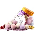 QQcute Bath Bombs Kit Best Family Spa Set, Pack of 18 Bath Fizzies with Natural Ingredients for Moisturizing Dry Skin, Including 3 Organic Dried Flower Petals Bags，Add to Bubble Bath