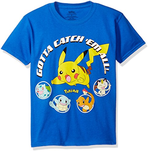 Pokemon Big Boys Catch Youth Short-Sleeved Tee Tearaway Label, Royal, L