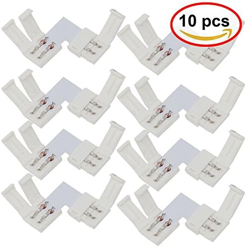 Luxuries (10 PACK) 2 Pin 10mm L-shape SMD 3528 2835 LED Strip Connector Right Angle Corner Connector LED Strip Light Connectors for Single Color 3528 2835 LED Strip Lights Strip to Strip Connector
