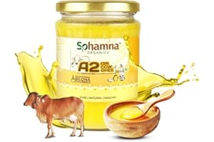 Sohamna Organics Premium A2 Gir Cow Cultured Desi Ghee 500ml | Natural Ghee | Vedic Bilona Method | Pure, Healthy, Non-GMO, Grass fed with Gut Health