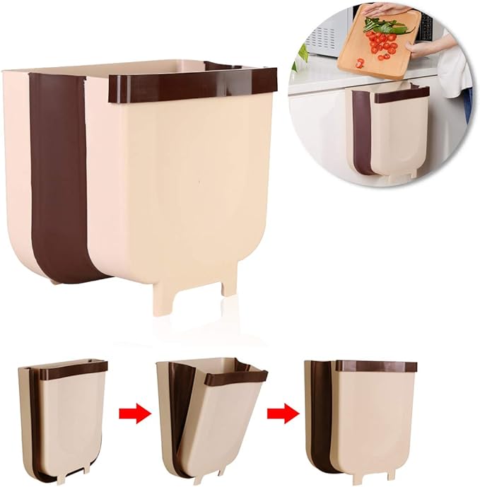 Amcho Foldable Trash, New Wall Mounted Folding Waste Bin 8l, Spacesaving, Wet and Dry, Suitable