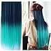 Multicolor Gradually Varied Straight Synthetic Clip-on Hair Extension Dark Blue to Peacock Green