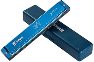 Swan 24 Holes Harmonica C Key Mouth Organ Tremolo Polyphony Harmonicas for Beginner Adult Student with Hard Case and Cleaning