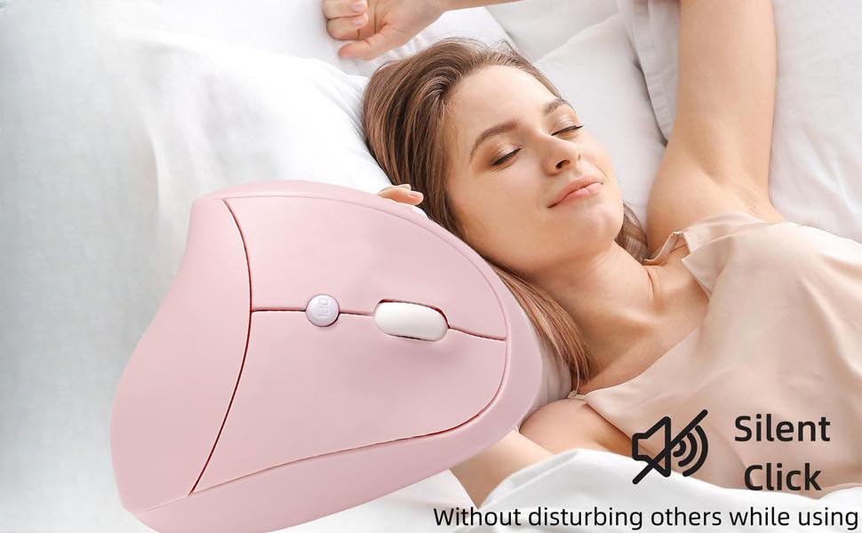 Wireless Mouse Ergonomic Vertical Pink Rechargeable Silent Upright Comfortable Carpal Tunnel Ergo Optical Cordless Mice for Small Middle Hands for PC Laptop Computer Macbook Office Work Wrist Pain