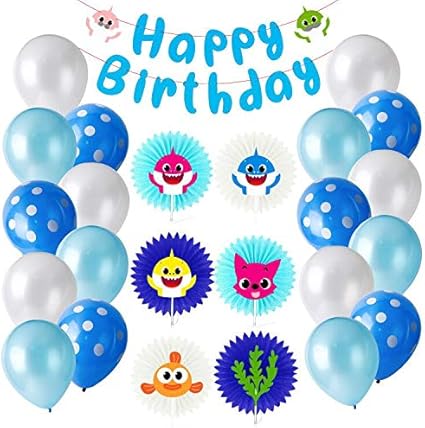 Amazon Com Mallmall6 Little Shark Birthday Party Decoration Set
