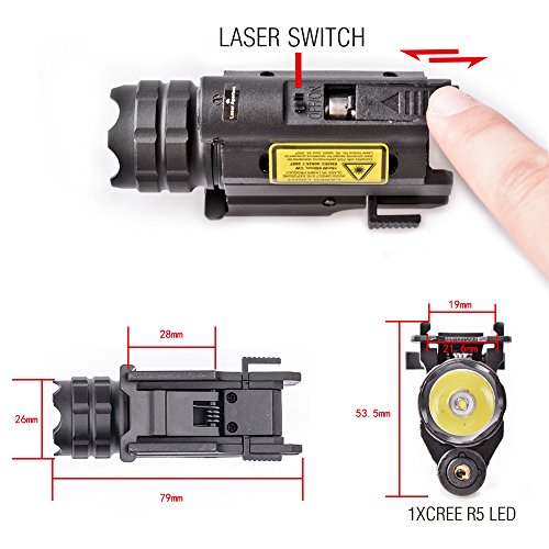 MCCC Tactical Red Laser Sight with 230 Lumens CREE LED Flashlight, Compact Rail Mounted, Quick Release, 1XCR123A Battery (Included) - Thumbnail 3